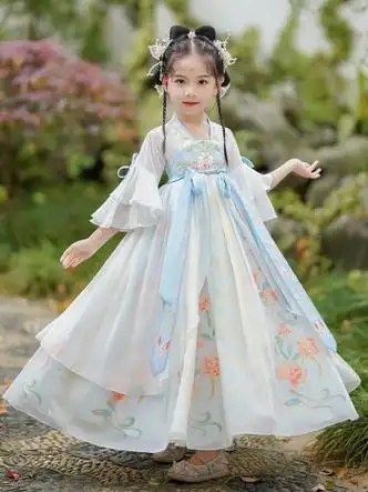 安妮优儿汉服女童夏装2023夏款儿童古装超仙唐装中国风女孩夏季古风