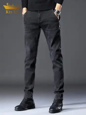 金盾kindon牛仔裤男2022秋季款潮流百搭修身直筒棉弹舒适小脚裤子男