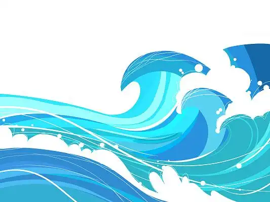 蓝色手绘卡通海水大海海浪元素png素材