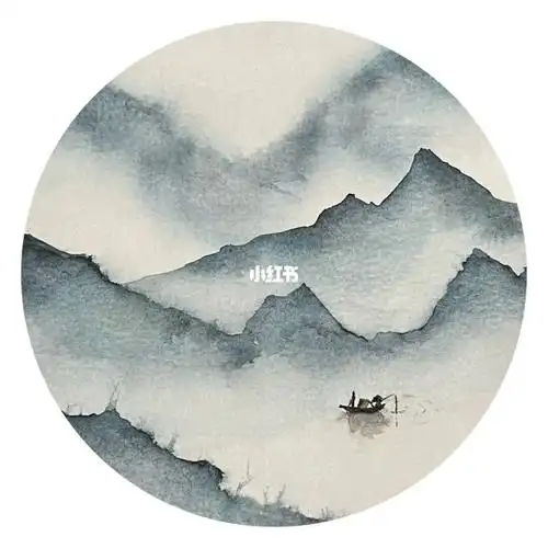 水彩山水画孤舟蓑笠翁