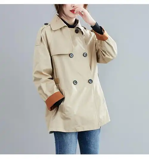 女装春季风衣女新款韩版收腰遮肚中长款小个子英伦风春外套针织卡其色