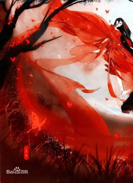 古风红衣女生手绘图片