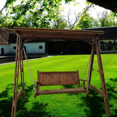 户外秋千实木吊椅庭院成人双人田园家用原木摇椅