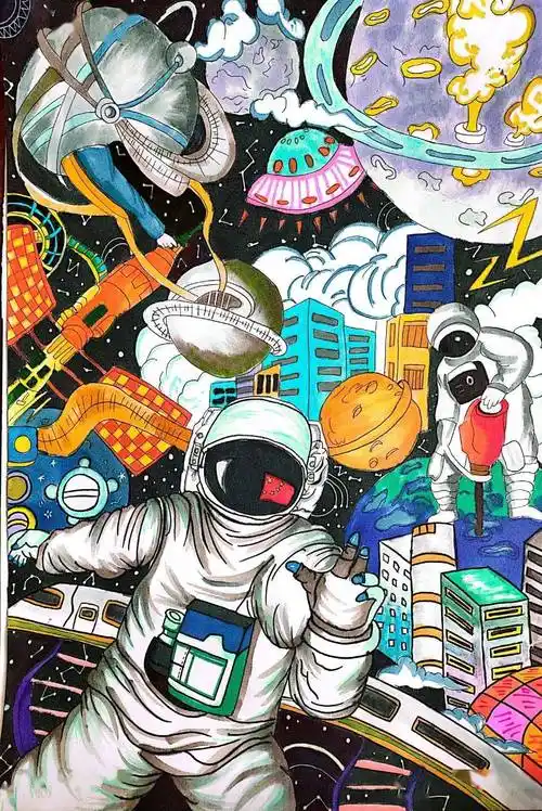 红领巾爱科学童心共筑航天梦主题儿童绘画一等奖作品展示