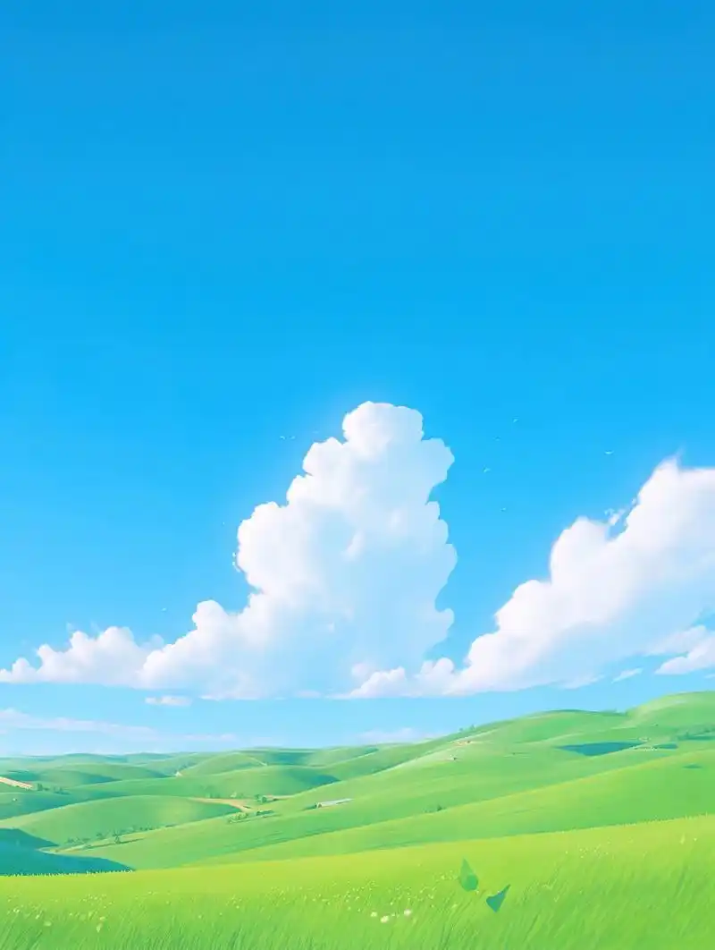 治愈插画/蓝天白云草地 蓝天白云 绿草如茵