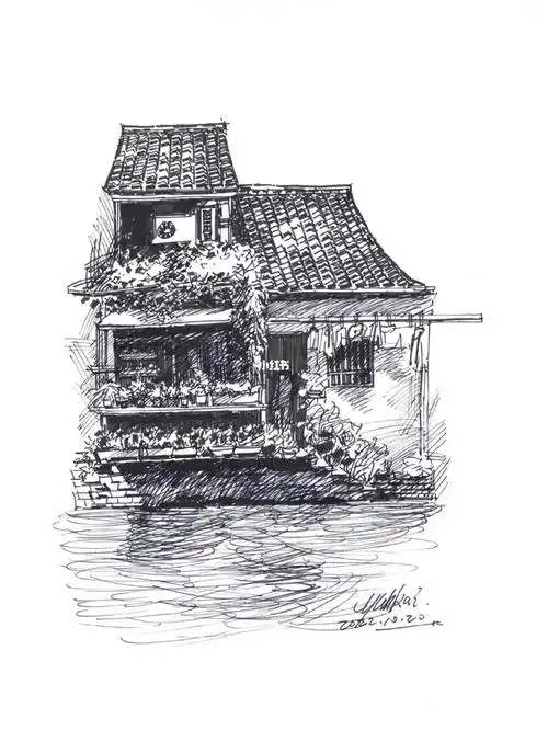 钢笔画|江南水乡民居