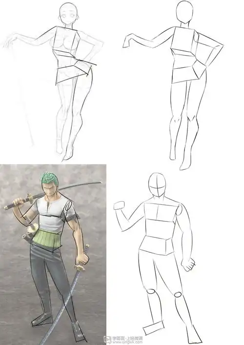 动漫插画基础站姿人体盒子人概括练习