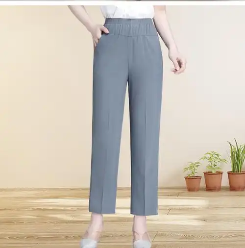 岁妈妈穿的夏天的裤子中老年冰丝薄宽松老太太直筒裤长裤中年女裤夏装