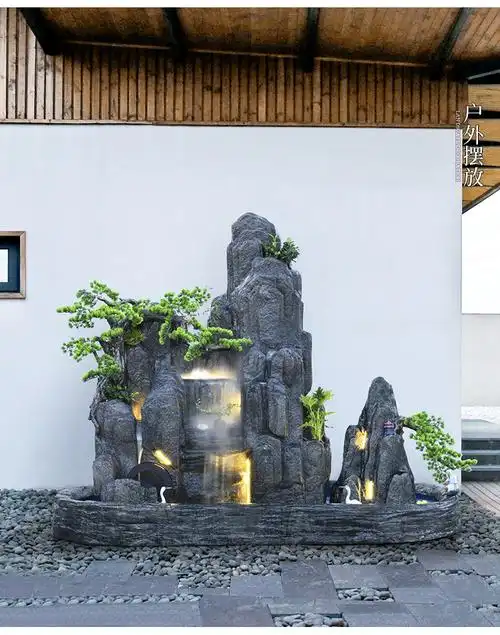 青山纳财大型假山流水喷泉鱼池室外庭院景观装饰大型假山水景摆件阳台