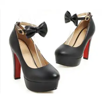 伪娘男生穿的高跟鞋大码宽胖蝴蝶结洛丽塔变装男士女装性感皮鞋粗跟