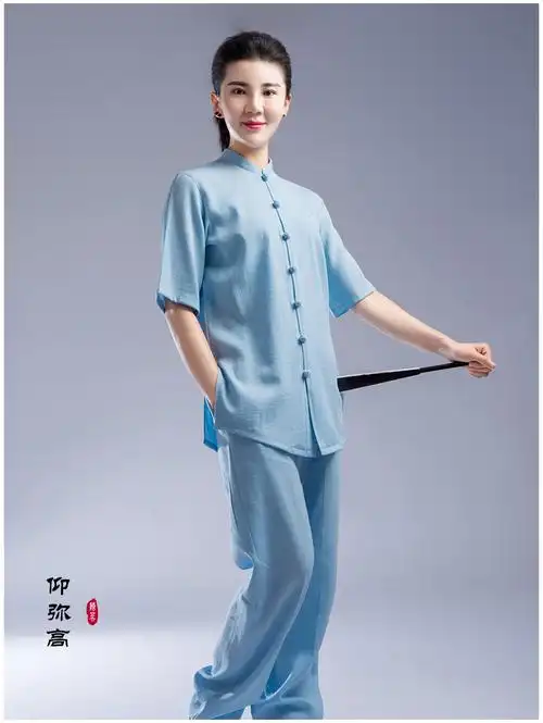 同款夏季太极服男女短袖中国风类薄棉麻陈英武术练功晨练太极拳服装