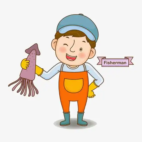 卡通帅气的捕鱼男人