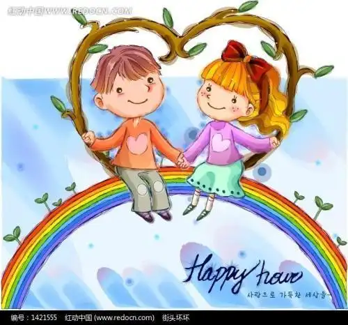 两个人看彩虹的背影图简笔画