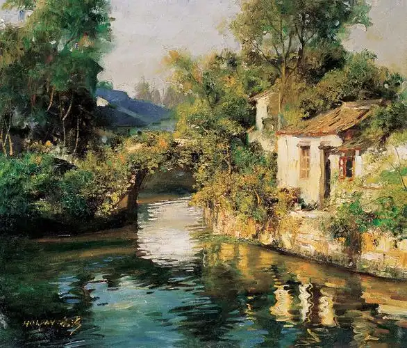 江南水乡~中国著名画家潘鸿海风景油画欣赏