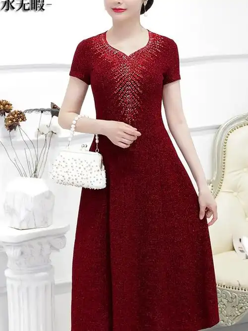 参加婚礼喜妈妈装连衣裙年轻夏季新品喜婆婆婚宴礼服大码时尚高贵