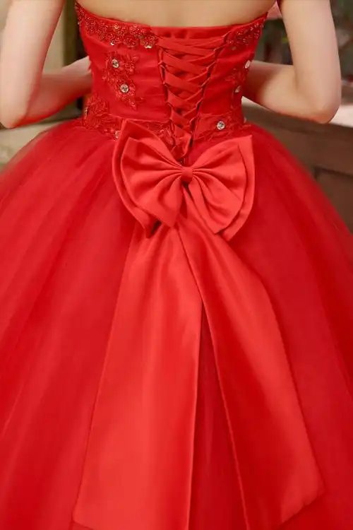 2014新款婚纱礼服 红色抹胸长款齐地婚纱 新娘裙 主持装k421