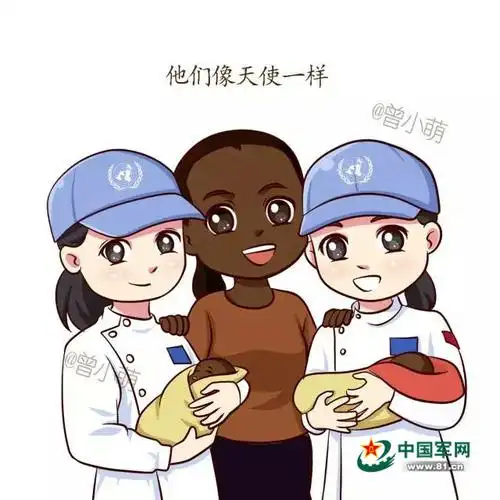 妇女节,"蓝盔天使"们专程到难民营看望产妇和宝宝. 曾小萌 绘