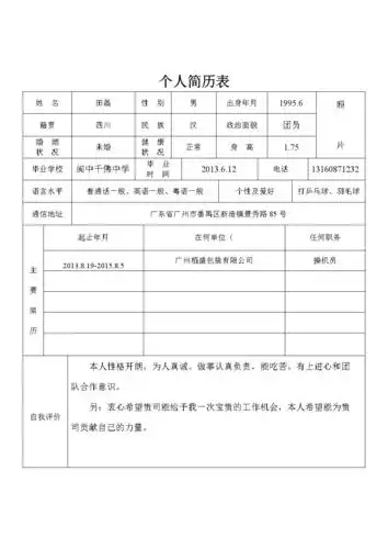 空白个人简历表格1.doc 6页