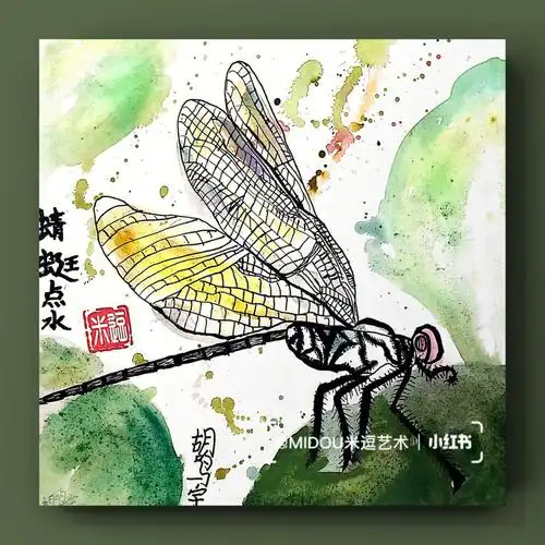 二年级孩子的美术作品蜻蜓点水