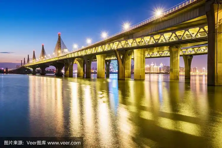 城市标志性建筑,现代桥夜景,中国南昌