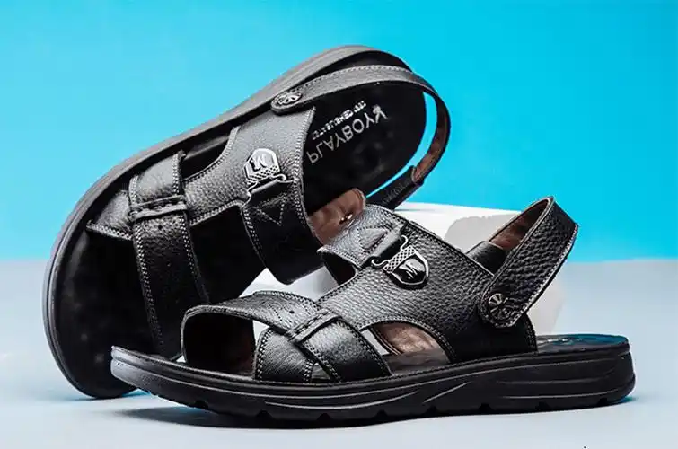 playboy花花公子男凉鞋 夏季凉拖露趾男士休闲沙滩鞋子 罗马真皮凉鞋