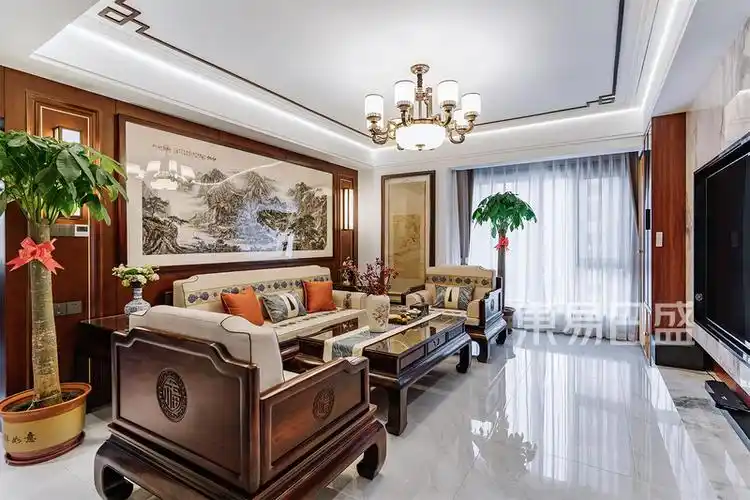 弘泽城130平米三室二厅中式装修实景图