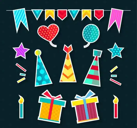 12款彩色派对装饰物贴纸矢量图模板免费下载_ai格式_编号27914321-千