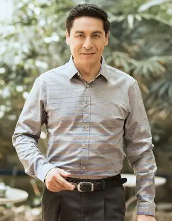 父亲衬衫全棉中年长袖男士衬衣秋季中老年人爸爸装纯棉秋装男 406横条