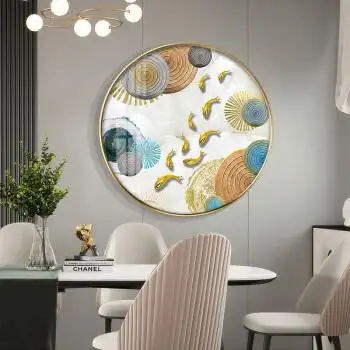 多丽丝小镇圆形餐厅装饰画现代简约油画晶瓷画北欧饭厅墙面轻奢挂画