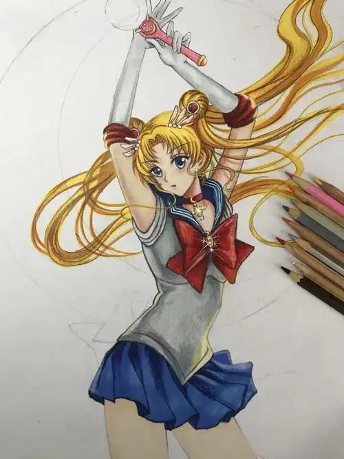 手绘 马克笔动漫 二次元小美女 美少女战士 水冰月 彩铅 步骤