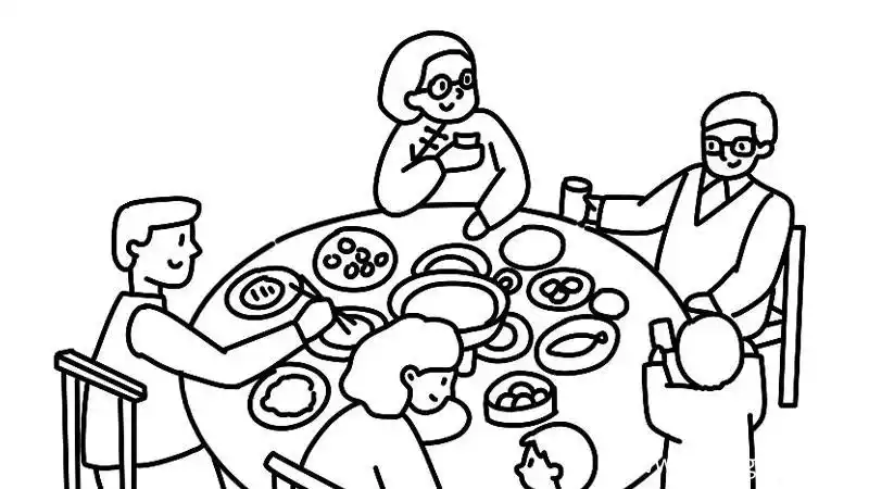 团团圆圆年夜饭简笔画
