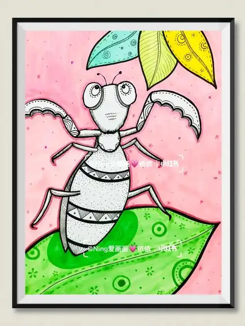 少儿美术创意儿童画线描初级螳螂