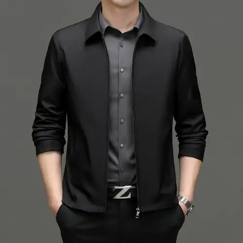 恒源祥春秋新款男装服饰翻领中年外套男士夹克茄克商务休闲外穿上衣服