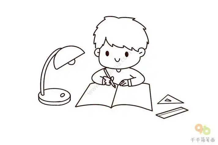 小朋友的一天之写作业简笔画小朋友简笔画