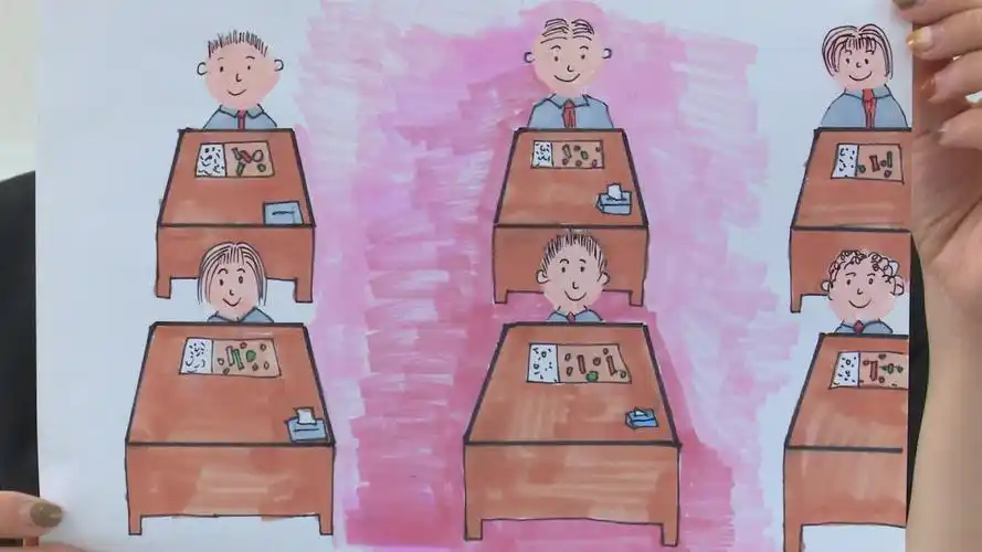 放学路队排整齐,人人之间有距离.