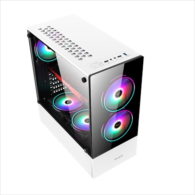 先马逾辉清风电脑游戏机箱台式机atx主侧透白色粉色空机箱
