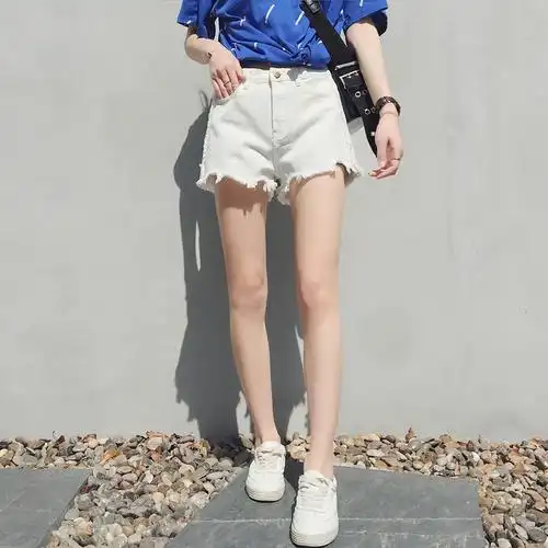 yibusheng白色大码胖mm牛仔短裤女夏韩版200斤宽松显瘦学生毛边阔腿热