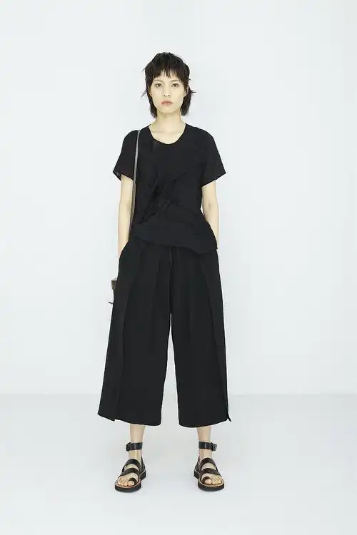 日本小众 先锋设计师y 不对称前百褶设计松紧腰 阔腿裤