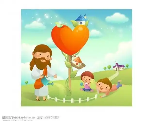 耶稣儿童风景图片