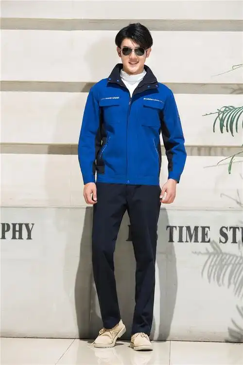 工作服定做 春秋冬纯棉深蓝色工作服 耐磨车间长袖工服定制 朗波王