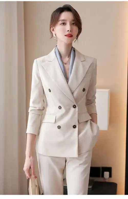 zonyouq品牌正装女套装春秋职业气质女神范时尚高端大气西装外套女米