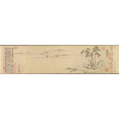元代赵孟頫字画双松平远图高清微喷山水画字画挂画家用装饰品