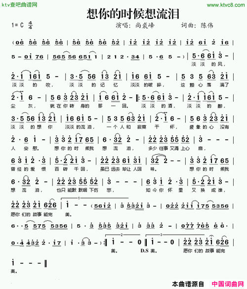 想你的时候想流泪简谱-尚裘峰演唱-陈伟/陈伟词曲1