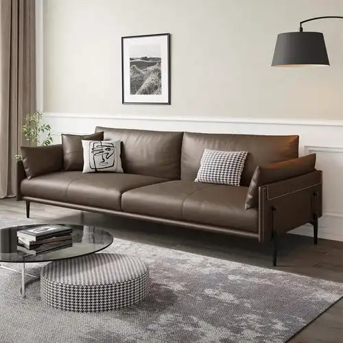 鲲居 北欧真皮沙发小户型家用沙发轻奢现代极简沙发意式直排沙发客厅