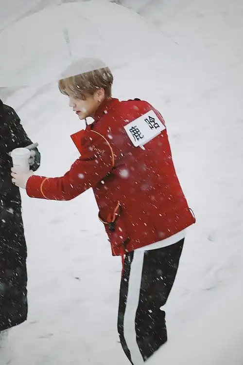 《奔跑吧》鹿晗雪中撑伞漫步唯美梦幻 完美侧颜超精致
