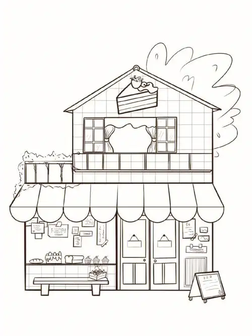 扁平风插画小场景建筑线稿