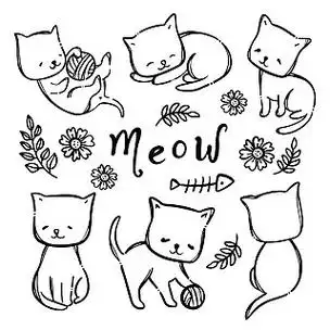 着色页凯蒂猫手绘素描矢量图