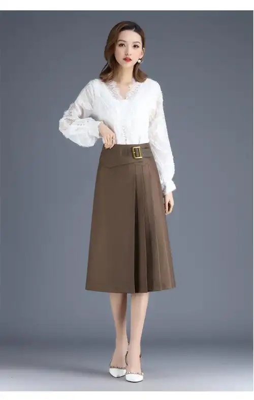 高档轻奢女装高腰中长款a字裙半身裙女初2021秋季百褶裙女裙垂感过膝