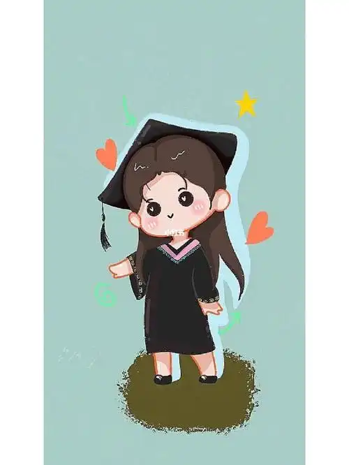 卡通人物q版毕业照学士服画画