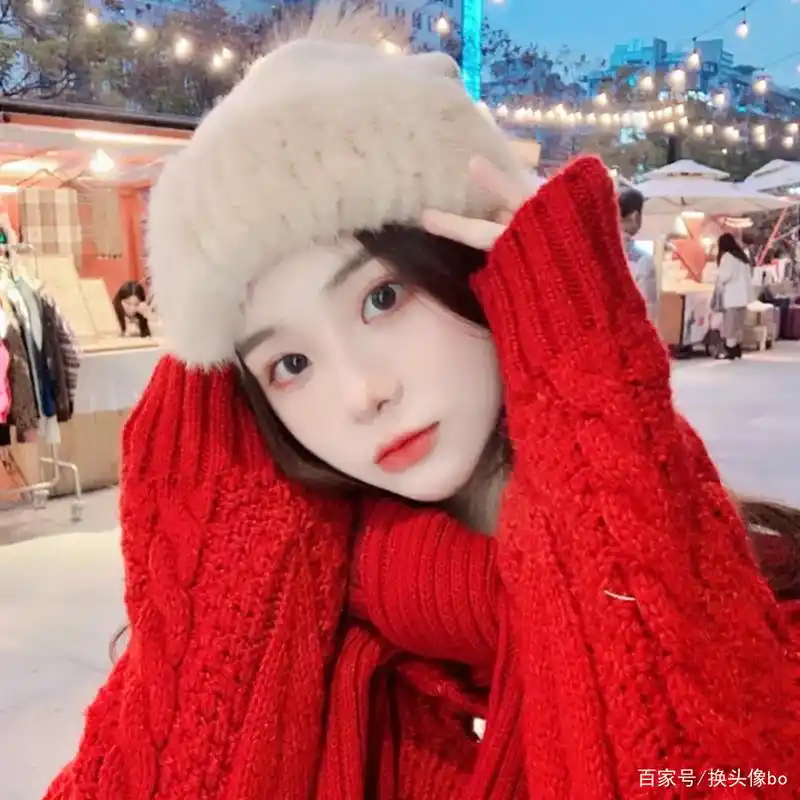 红色系氛围感女生新年头像